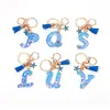 Llavero Colgante Temático Océano Azul con Borla de Estrella de Mar, Llavero de Resina Encanto para Bolso con 26 Letras