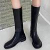 Edición de piel de vaca ~ Botas de caballero Botas de cuero de manga alta para mujer Botas Martins Botas de suela gruesa aumentadas delgadas pero hasta la rodilla