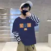 Camiseta de Manga Longa Infantil 2025 Nova Roupa de Outono Infantil 100% Algodão para Crianças Maiores e Bebês, Camiseta Base Falsa de Duas Peças Tendência