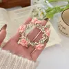 Goma para el Cabello de Flor de Rosa para Mujer, Cuerda para el Cabello con Perlas, Accesorio para el Cabello Estilo Bosque Dulce para Niña, Pulsera de Cuerda para el Cabello de Doble Uso Banda Elástica