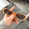 Novos Óculos de Sol Gatinho com Armação Pequena para Mulheres, Óculos de Sol Personalizados de Alta Qualidade Europeus e Americanos com Pedras de Diamante, Óculos de Sol para Fotografia de Rua Transfronteiriça