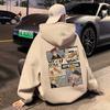 Moletom Masculino Solto Tendência, Novo Estilo Outono e Inverno 2024, Jaqueta com Capuz de Algodão com Lã, Estilo Americano Hip-Hop Anime