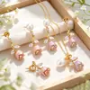 Pendientes de botón de esmalte de rosa y perla estilo japonés con flores frescas y un toque elegante, Juego de joyería para orejas de chica dulce y súper de hadas