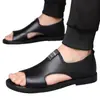 Sandalias de Cuero Suave para Hombre, Zapatos de Playa Transpirables de Verano, Sandalias Romanas para Hombre de Suela Blanda, Antiolor, Casual, Antideslizantes