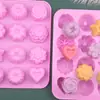 Castelo de Açúcar em estoque Molde de silicone com 12 peças com diferentes flores e plantas molde para assar bolo de cozinha molde para sabonete artesanal DIY