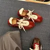 Tacón Alto de 6 cm~Piel Genuina 2026 Nuevo Estilo Otoño Bloqueo de Color Retro Con Cordones Versátil Casual Deportivo Zapatos de Entrenamiento Alemanes para Mujer