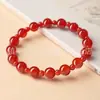 Pulseira de Ágata Vermelha Natural Estilo Lusi e Xu Yan para Mulheres, Pulseira Vermelha para o Ano de Nascimento, Pulseira de Ágata de Círculo Único