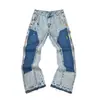Ga Venta al por Mayor Comercio Exterior Transfronterizo Marca de Moda Jeans de Mezclilla Acampanados Lavados Desgastados Patchwork Unisex