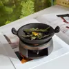 Queimador de Chá de Cerâmica Grossa Estilo Japonês Houyuan [Guiaoli], Adequado para Queima a Seco, Aquecimento Indireto, Incensário, Difusor de Incenso em Bloco e Pó
