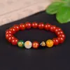 Pulseira de Ágata Vermelha com Cinco Deuses da Riqueza para Casais Femininos, Ano Zodiacal Masculino, Pulseira Vermelha Tecida à Mão, Suprimento Ao Vivo