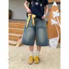 Shorts de mezclilla vintage lavados y bordados de moda estilo americano para mujer, estilo callejero de verano, casual y versátil, pantalones cortos holgados de pierna ancha y cortos