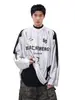 Sudadera con Hombros Caídos de Algodón-Poliéster Estilo Regular para Jóvenes, Camiseta Estampada Estilo Americano con Plata Líquida para Hombre, Jersey de Manga Larga para Otoño