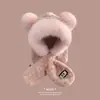 Lindo Sombrero de Oso de Peluche Bufanda para Estudiante Todo en Uno para Mujer Invierno a Prueba de Viento Protección para las Orejas Cálido con Forro Polar Bufanda para el Cuello Gorro para Ciclismo