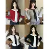 7019# Camiseta de Manga Larga Elegante y Única con Cuello Azul Marino Bordado de Lunares para Mujer Capa Interior Otoño/Invierno con Almohadillas para Sujetador Integradas Top Base