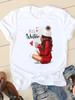 Camiseta cruzada para mujer 2023 top holgado para mujer camiseta estampada de Navidad cuello redondo manga corta