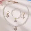 Conjunto de Joias Infantis Pérola Transfronteiriça Fofo Menininha Liga de Zinco Óleo Laço Colar Pulseira Anel Brincos