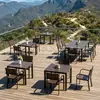 Mesas e Cadeiras de Madeira para Exterior, Mesas Longas para Ambientes de Pátio, Mesas e Cadeiras Comerciais para Áreas Panorâmicas e Parques de Diversão, Mesas Quadradas na Cor Champagne, Cadeiras Personalizadas