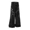Estilo americano Retro Nicho Design Sense Bordado Relâmpago Solto Jeans Masculino Casual Rua Calças Retas