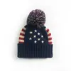 Mao Ge Fenghua Lana de Bola Grande Tejida Tendencia Linda Gorro de Lana con Bandera Americana Cálido Gorro de Otoño e Invierno