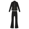 [En Stock] Conjunto de Pantalones Acampanados y Chaqueta de Forro Polar, Abrigo de Manga Larga para Mujer de Corte Ajustado, Ropa Deportiva Elástica para Yoga