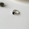 Carets Anillo Abierto de Plata de Ley S925 Estilo K Coreano de Moda Ágata Negra Oval Natural Elegante para Mujer