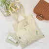67139 Bolsa de Tote Bordada Amarillo Cremoso Lavanda con Lazo de Encaje, Bolso de Lona de Gran Capacidad de un Solo Hombro, Suave y Femenino