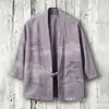 Novo Kimono Capa de Algodão com Fivela Estampa Digital 3D Sete Mangas Camisa Roupão Cardigã Solto Haori