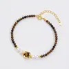 Pulsera de Ojo de Tigre y Perla de Agua Dulce para Mujer Piedra Natural Diseño de Turquesa Popular Transfronterizo Joyería de Mano de Gama Alta Venta al por Mayor