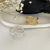 Anillo de Cobre Blanco Grueso Plateado Estilo Coreano con Diseño de Líneas para Mujer, Anillo Abierto Cruzado Multicapa, Anillo para Dedo Índice Estilo Europeo y Americano, Moderno