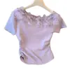 Camiseta de Manga Corta Dulce Floral 3D Estilo Coreano para Mujer, Versión Corta, Nuevo Modelo Verano 2026, Corte Ajustado, Favorecedor, Top Impresionante