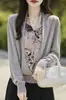 Transfronterizo Estilo Chino Nuevo Tendencia Nacional Abrigo Fino de Lana para Mujer Estampado de Pintura China Tinta Diseño de Dos Piezas Falsas Sentido de Diseño Nicho Directo del Fabricante