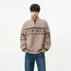 Suéter cardigan de tricô estilo étnico Fair Isle para homens e mulheres, jaqueta casual de outono com zíper e gola alta, top versátil