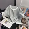 Camiseta Gris de Manga Corta con Cordón Falso de Dos Piezas para Mujer Verano 2026, Pliegues Laterales, Cintura Ceñida, Top Corto Adelgazante