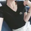 Nuevo Estilo 2025 95 Top de Algodón Blanco Holgado Camiseta Versátil para Mujer Manga Corta Cuello en V Cuello Corazón Media Manga Corte Ajustado
