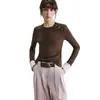 Camiseta de Manga Larga para Mujer, Color Bloque, Hombro Recto, Diseño Simple, Moda, Ropa Interior Básica, Comercio Exterior Transfronterizo, Otoño 2026