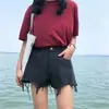 Shorts Jeans Feminino Soltinho 2026 Outono Fino Novo Estilo Tendência Hyuna Cintura Alta Emagrecedor Rasgado Hot Pants