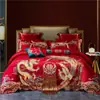 Juego de Cuatro Piezas de Algodón de Fibra Larga de Gama Alta para Boda Juego de Boda Chino Bordado Rojo Ropa de Cama de Boda de Algodón Puro