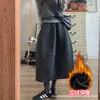 Falda de Lana Gris Oscuro con Botones para Mujer Otoño 2026 Nueva Falda de Cintura Alta Adelgazante Acampanada Falda Petite de Corte A