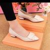 Marca Rota Talla Zapatos Individuales de Cuero Suave para Mujer Nuevos de Boca Baja Tacón Grueso Suela Blanda Zapatos de Mujer Punta Combinable Zapatos de Cuero para Mujer