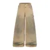 Pantalones de Pierna Ancha con Doble Cintura y Manchas de Tinta Salpicada para Hombre, Nuevo Estilo Primavera, Pantalones Largos Casuales Sueltos con Retazos Tridimensionales Vintage para Mujer