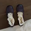 Versión de piel de oveja~Bailarinas estilo francés con lazo y tacón oculto, zapatos de tacón bajo cuadrados para mujer, zapatos de cuero retro para commuting
