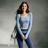 Conjunto Deportivo Casual para Yoga Cuello Cuadrado Corto Manga Larga Cintura Alta Bloque de Color Pantalones de Yoga Secado Rápido Transpirable Ropa de Entrenamiento Fitness