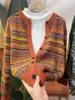 Cárdigan de Punto Jacquard Vintage para Mujer, Cuello Redondo, de Botones al Frente, Abrigo Suéter Color Block, Nuevo Top Versátil Otoño/Invierno