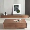 Mueble de TV de madera maciza en estilo vintage y minimalista, color nogal, unidad estrecha de pie para salas de estar pequeñas