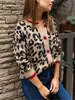 Suéteres Retro de Otoño e Invierno Europeos y Americanos Transfronterizos Moda Amazon para Mujer Versátil Bloques de Color Estampado de Leopardo Manga Larga Tejido Talla Grande