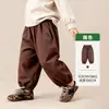 WaffleTongbei Roupa Infantil 26º Outono Novo Estilo Calças Casuais Infantis Calças Lâmpada Largas Calças com Punho Plus Veludo