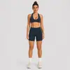 Conjunto de Fitness: Sutiã de Yoga Transfronteiriço Sem Costura com Lindo Design nas Costas, Sutiã Esportivo de Gola Halter, Shorts de Yoga de Cintura Alta Levanta Bumbum de Secagem Rápida