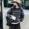 Conjunto de Suéter Rayado para Niñas 2026 Otoño/Invierno Nuevas Llegadas para Niños Medianos a Mayores Suéter de Punto Colorblock Pantalones Largos de Pana Conjunto de Dos Piezas