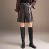Shorts de couro feminino para primavera e outono 2026 nova moda mais vendidos shorts de bota estilo coreano casual perna reta larga comprimento no joelho