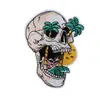 Parche Bordado de Calavera Surfista Retro Americano Palmera de Playa Ancla Ropa de Mezclilla Parche Termoadhesivo DIY